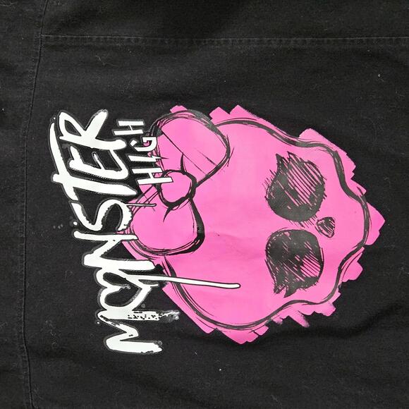 Monster High Black Denim Jacket XL Pink Stitching Graphic Print Spirit Halloween - Picture 4 of 14